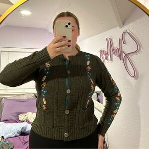 Sundance brand green/floral cable knit cardigan